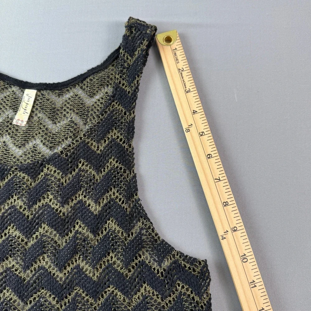 Free People Black Olive‎ Green Geo Crochet Knit Sheer Mini Tank Party Dress XS